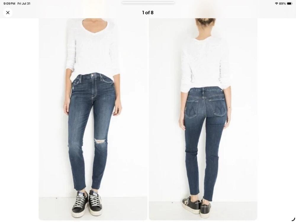 Mother Women’s High Waisted Looker Ankle Fray Size 28 Close to the Edge